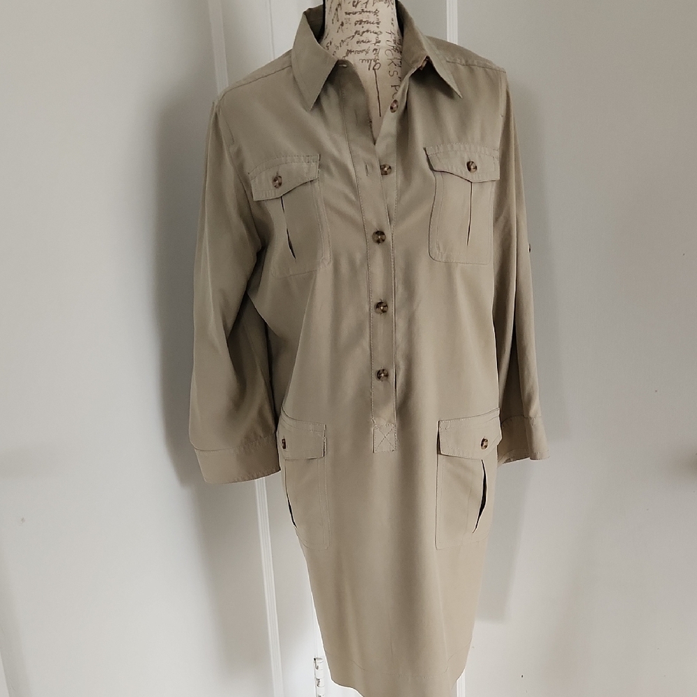 Chic Tan Button-Up Dress
